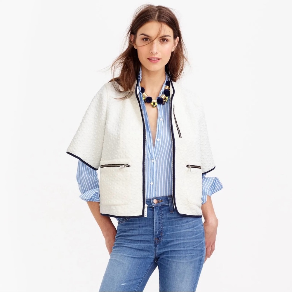 J Crew Cropped Matelasse Short Sleeve Textured Jacket | Size L
